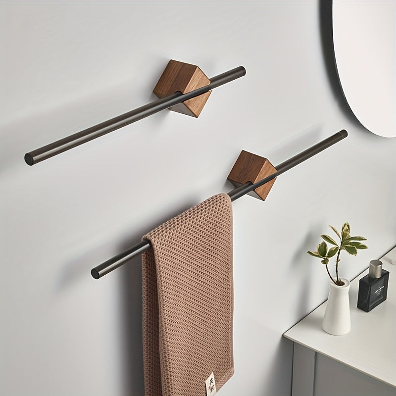 Black Acrylic & Wood Wall-Mounted Towel Bar | Modern Bathroom Towel Holder