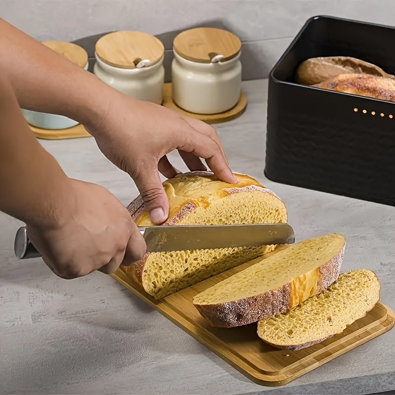Metal Bread Box with Bamboo Lid | Large Airtight Storage for Fresh Bread