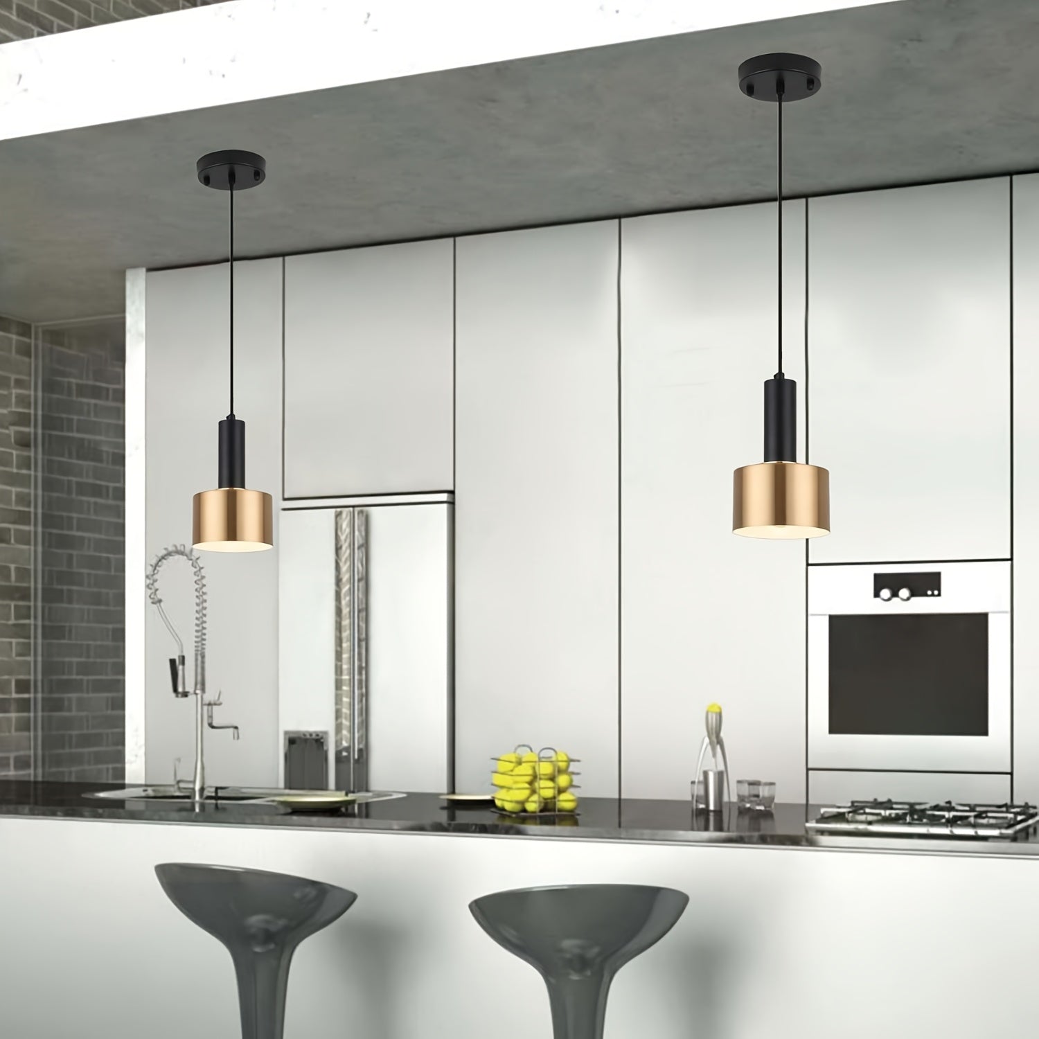 Modern Black & Gold Pendant Light | Adjustable Height E27 Fixture