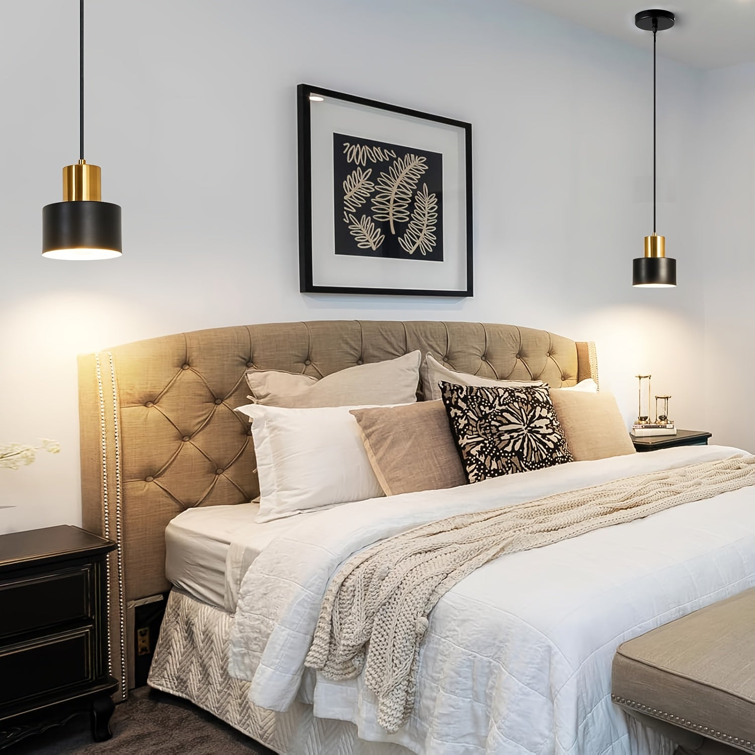 Modern Black & Gold Pendant Light | Adjustable Height E27 Fixture