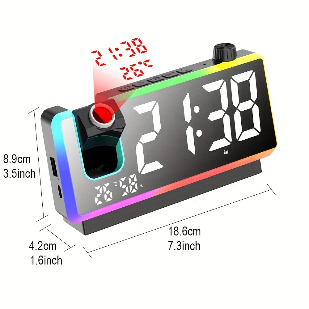 LED Projection Alarm Clock | RGB Display & Dual Time Projection