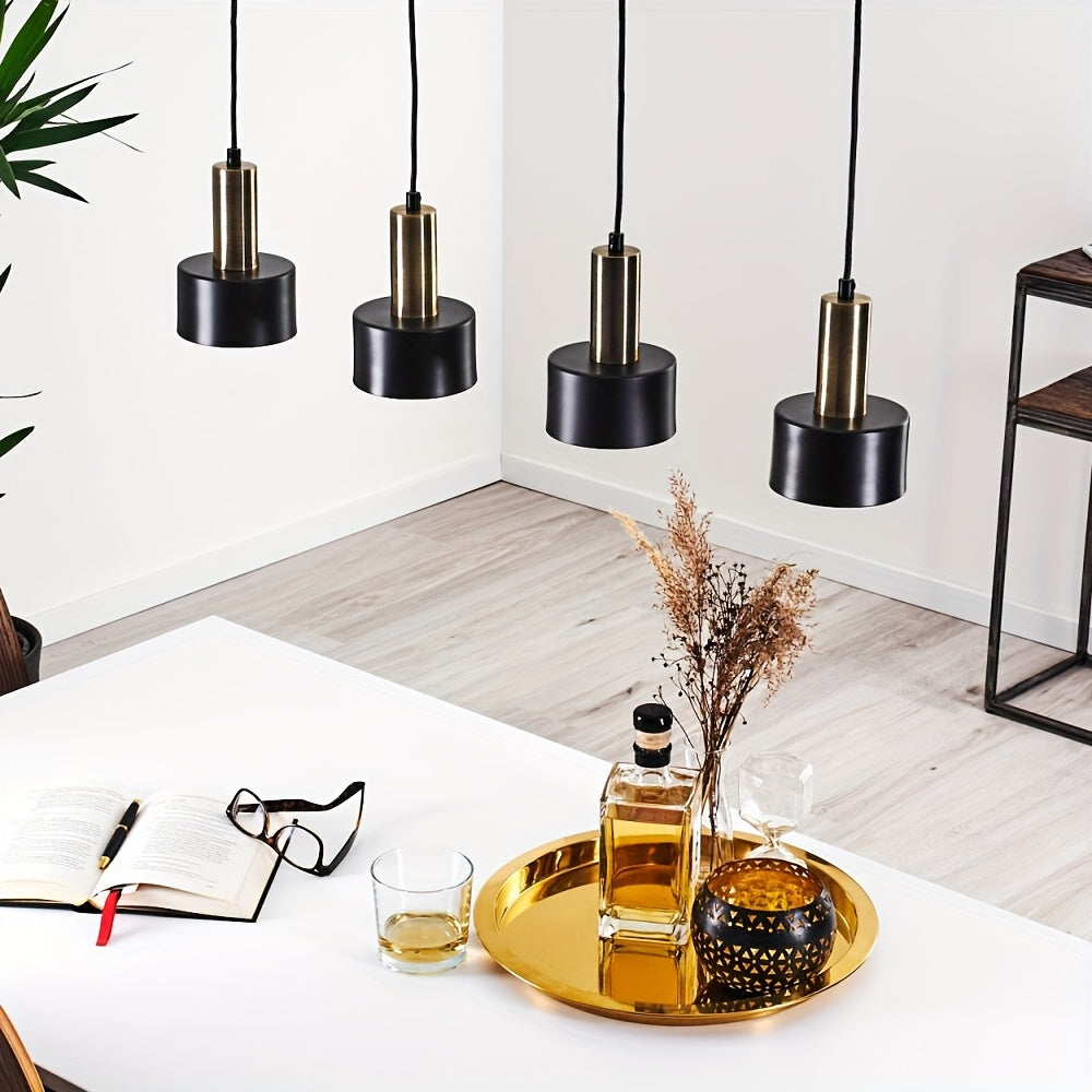Modern Black & Gold Pendant Light | Adjustable Height E27 Fixture