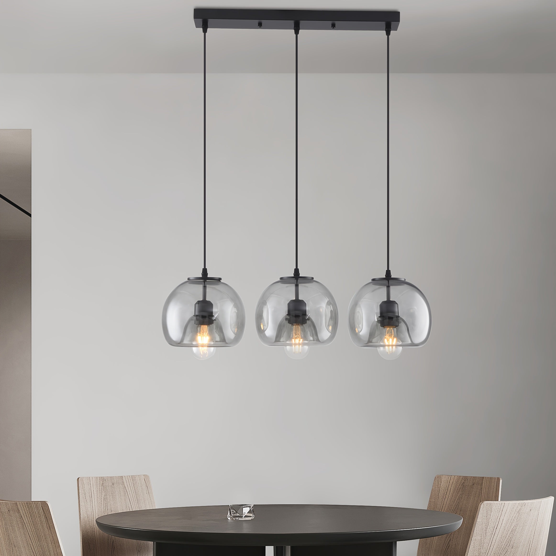 Aura Glass Light | Smoked Glass Kitchen Island Pendant with Adjustable Height