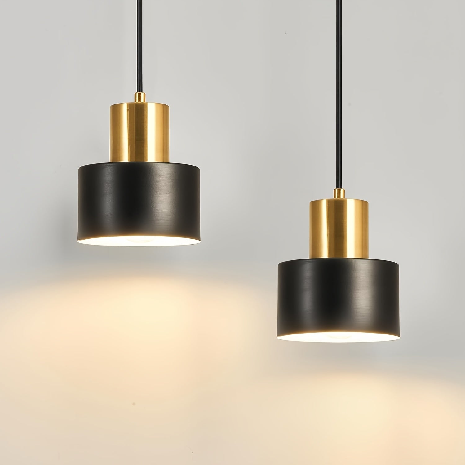 Modern Black & Gold Pendant Light | Adjustable Height E27 Fixture