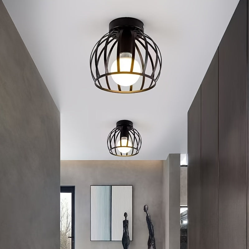 Modern Industrial Ceiling Light | Semi-Flush Mount Metal Cage Design