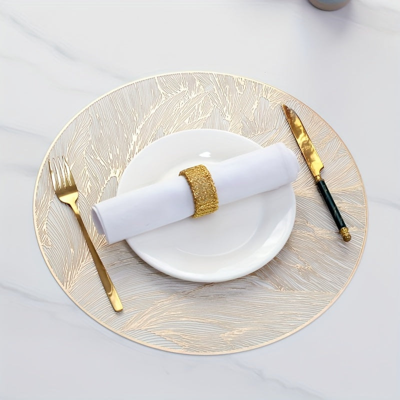 Round Gold Leaf Placemats | Heat-Resistant Dining Table Protectors (Set of 6)