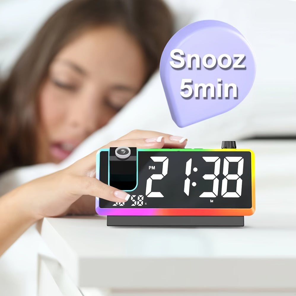 LED Projection Alarm Clock | RGB Display & Dual Time Projection