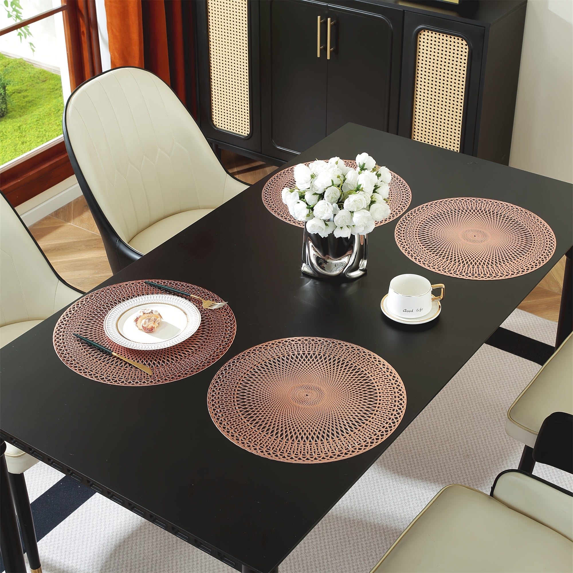 Round Geometric PVC Placemats | Heat-Resistant & Elegant Table Protection