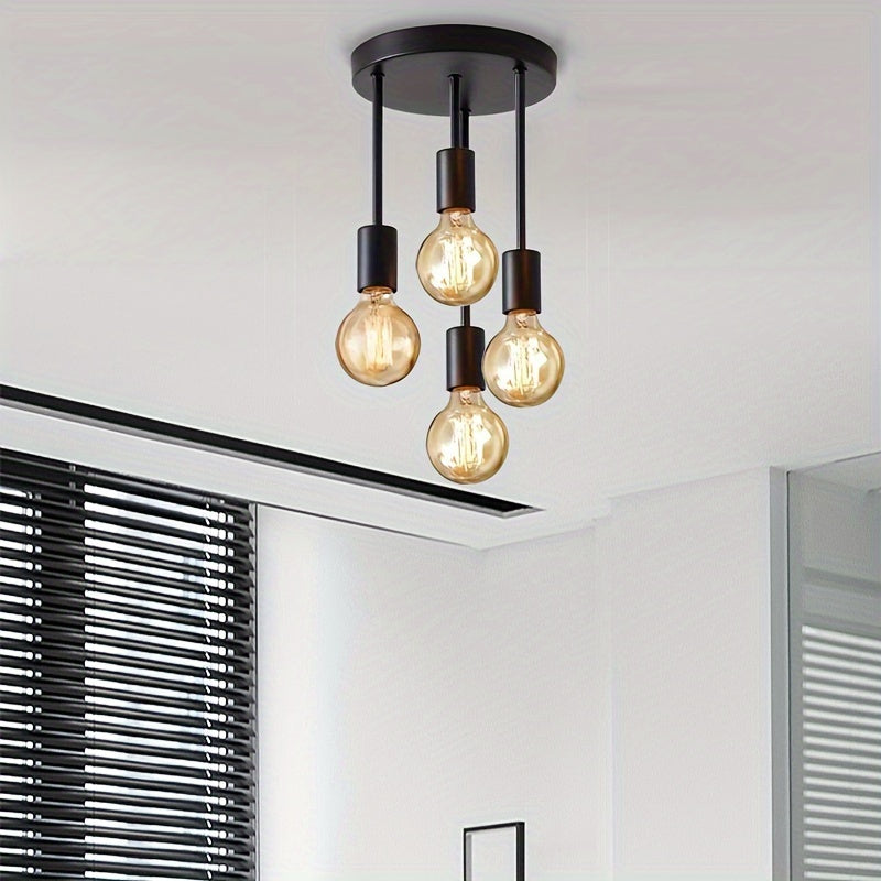 Modern Black 4-Light Ceiling Chandelier | Industrial Pendant with E27 Sockets