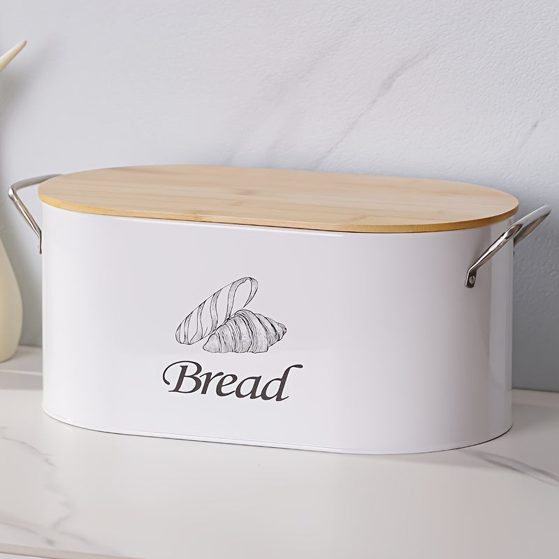White Oval Bread Box with Bamboo Lid | Stylish Kitchen Counter Storage