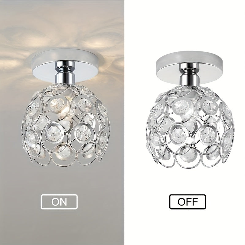 Crystal Semi-Flush Ceiling Light | Modern Polished Metal Chandelier