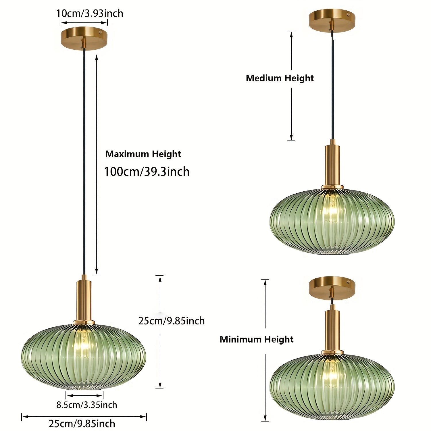 Modern Ribbed Glass Pendant Light | Adjustable Brass Fixture