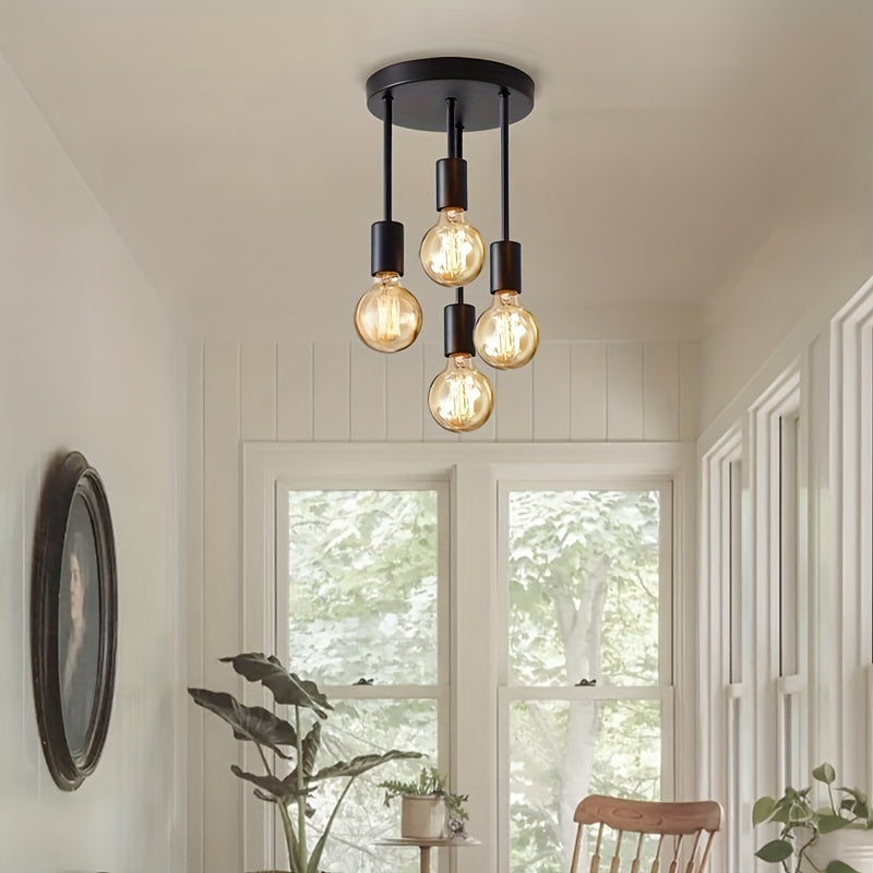 Modern Black 4-Light Ceiling Chandelier | Industrial Pendant with E27 Sockets