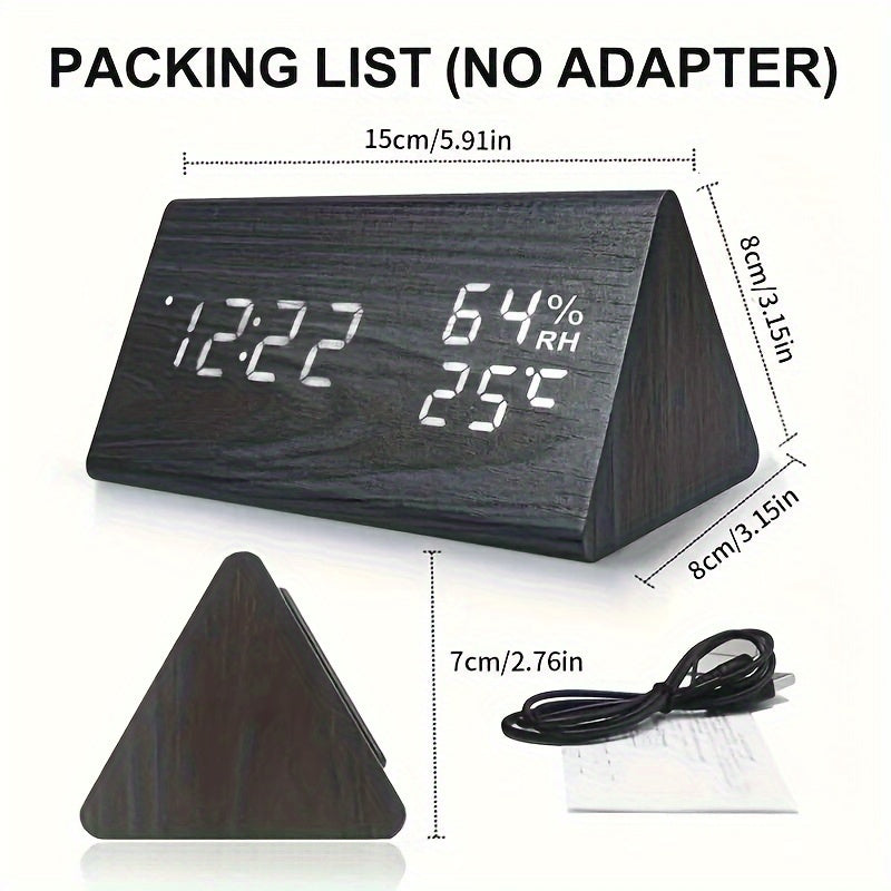 Modern Wooden LED Digital Alarm Clock | Time, Temperature & Humidity Display