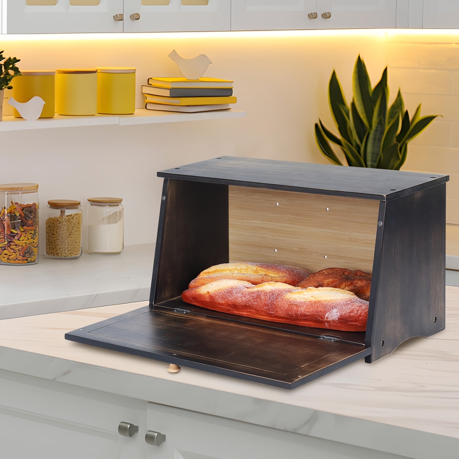 Vintage Wooden Bread Box | Black Large-Capacity Food Storage