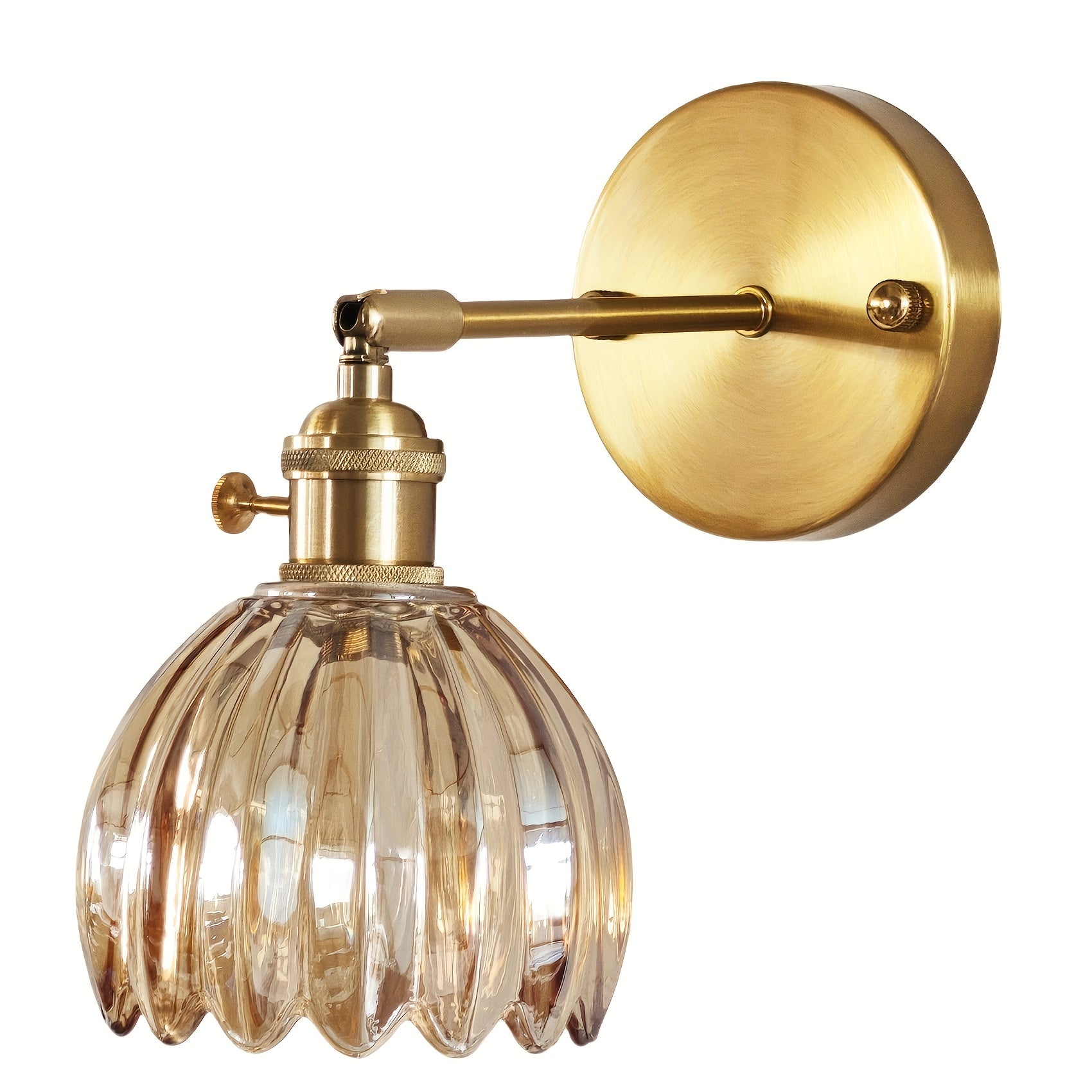 Modern Glass Wall Sconce | Pink Ribbed Shade & Brushed Gold Finish