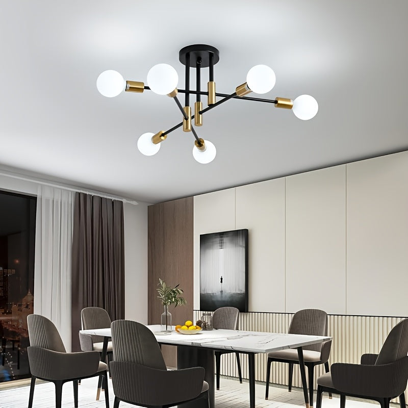 Modern Ceiling Light | 6-Light Gold & Black Semi Flush Mount