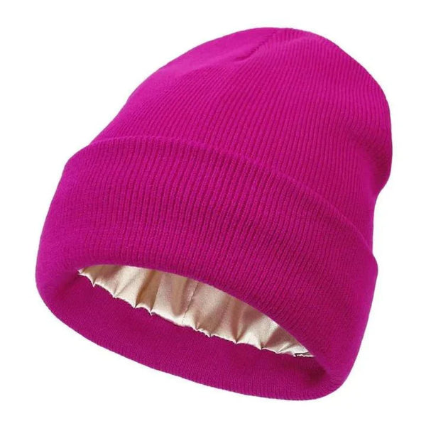 Winter Hat Silk Lined Wool Beanie for Warmth and Hair Protection