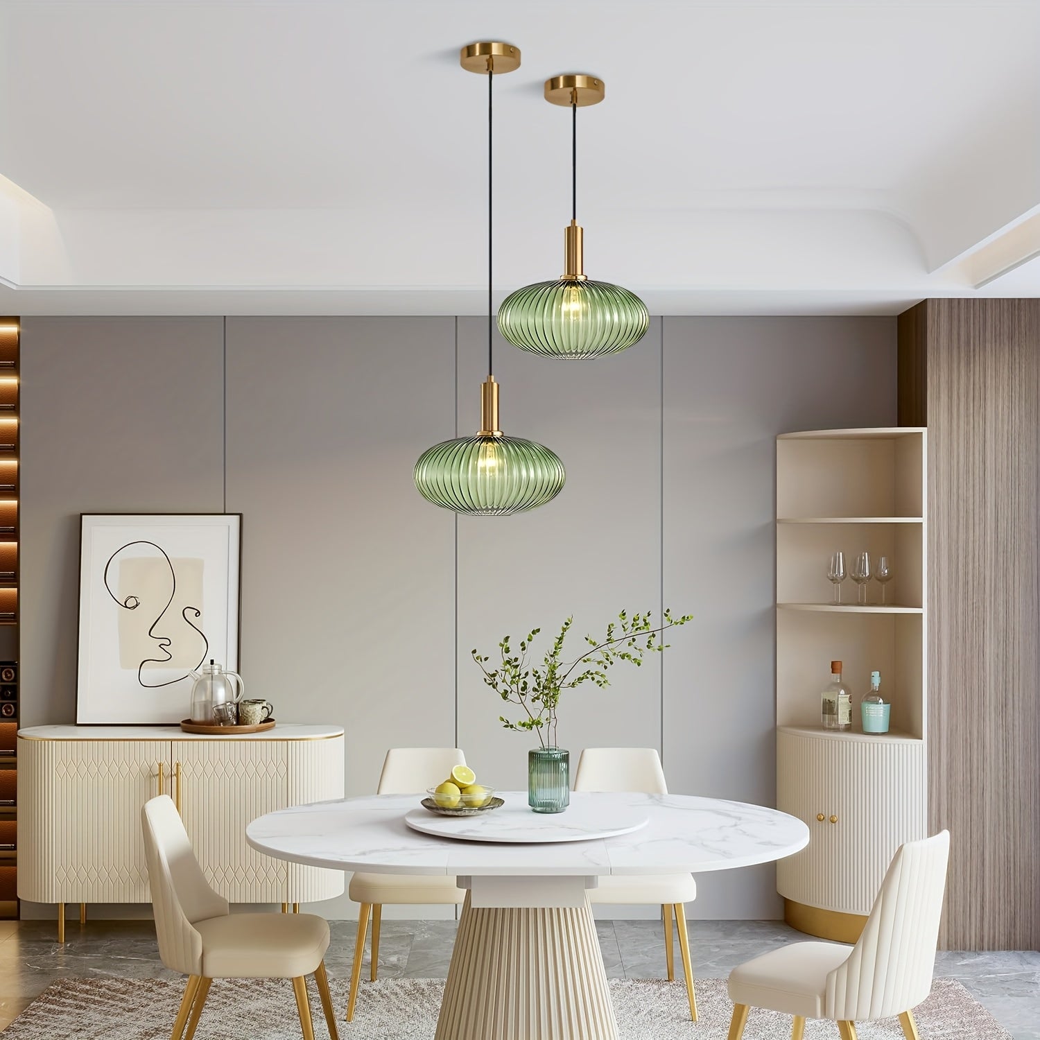 Modern Ribbed Glass Pendant Light | Adjustable Brass Fixture