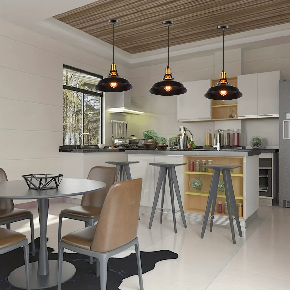 Traditional Metal Pendant Light Set (3-Piece) | Industrial Varnished Design