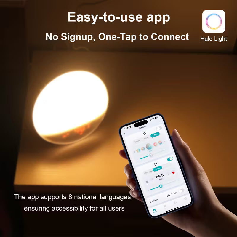 Smart Sunrise Wake-Up Alarm Clock | App-Controlled Light & Sound Simulation