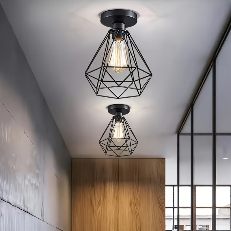 Industrial Ceiling Light | Black Geometric Metal Fixture