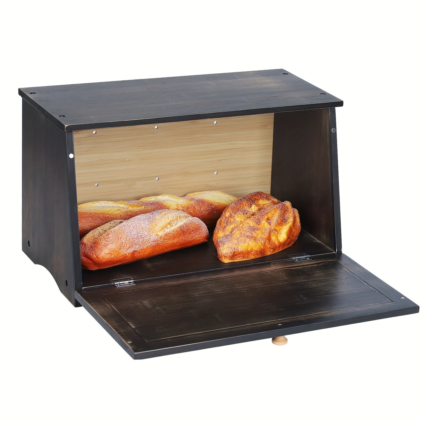 Vintage Wooden Bread Box | Black Large-Capacity Food Storage