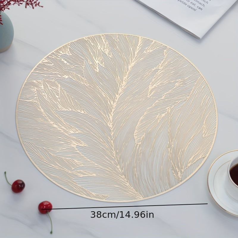 Round Gold Leaf Placemats | Heat-Resistant Dining Table Protectors (Set of 6)