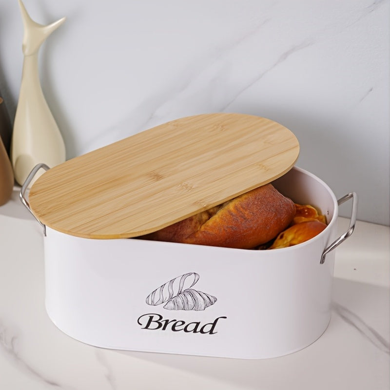 White Oval Bread Box with Bamboo Lid | Stylish Kitchen Counter Storage