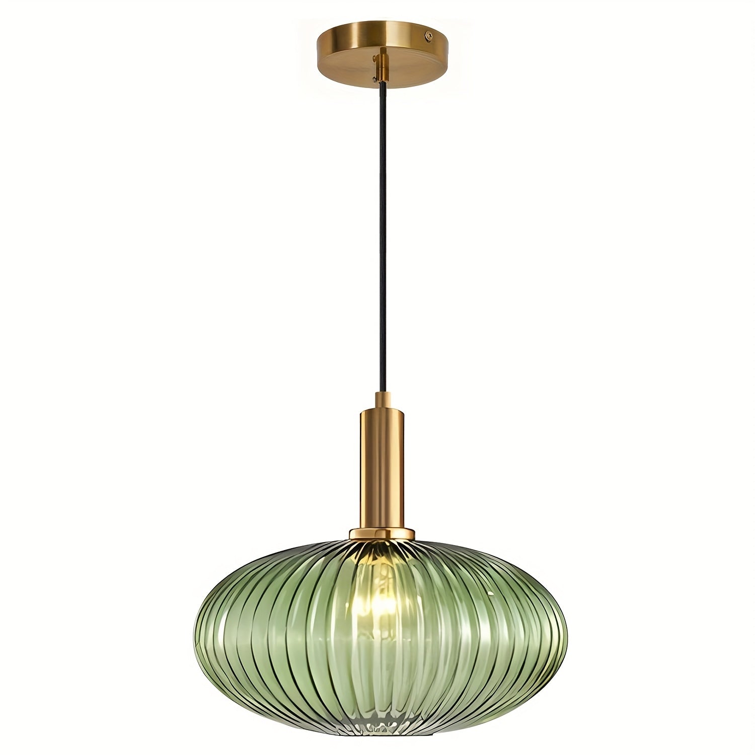 Modern Ribbed Glass Pendant Light | Adjustable Brass Fixture