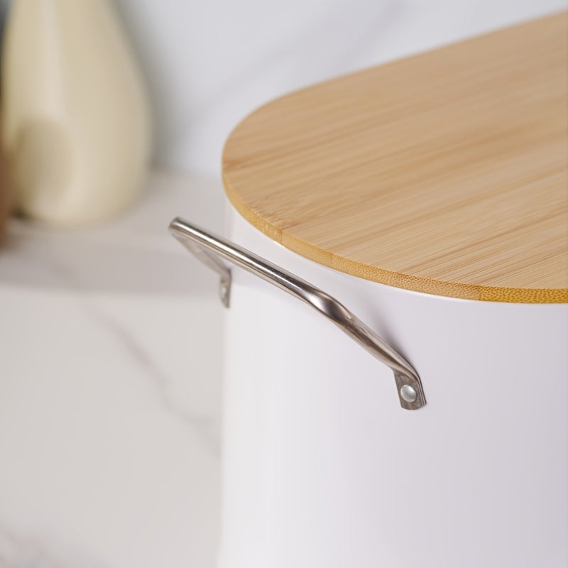 White Oval Bread Box with Bamboo Lid | Stylish Kitchen Counter Storage