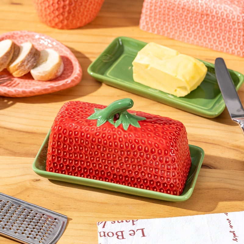 Ceramic Butter Dish with Lid | Strawberry Design Butter Box