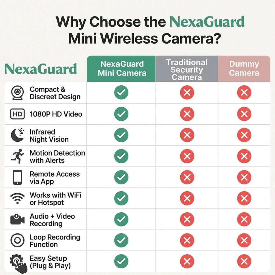 NexaGuard Smart Mini WiFi Camera | 1080P HD | 140° Wide Angle | Night Vision | Motion Alerts