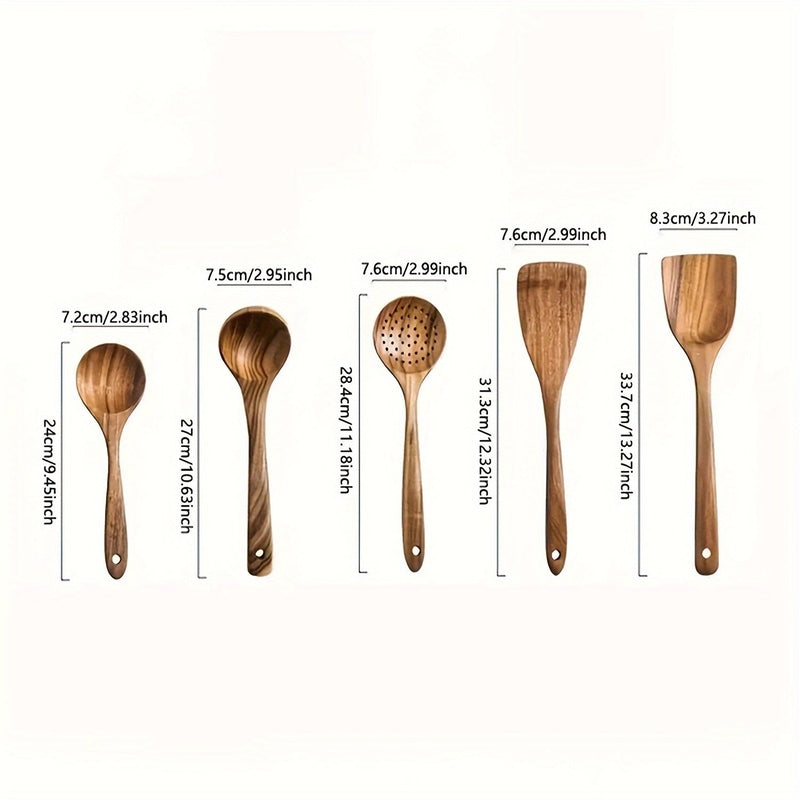 Kitchen Utensil Set Wooden Cooking Tools 5 Piece Natural Style