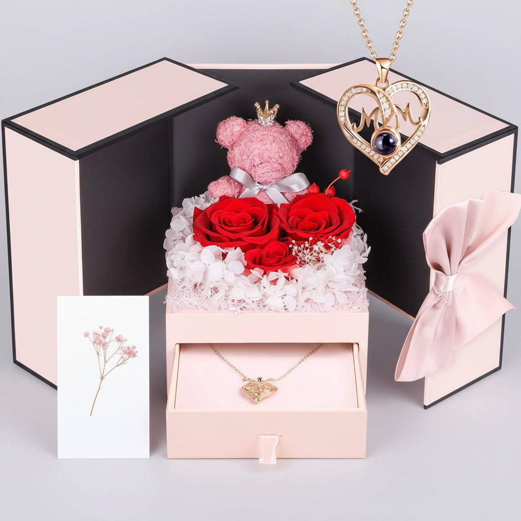 Eternal Roses I Love You 100 Languages Necklace Bear