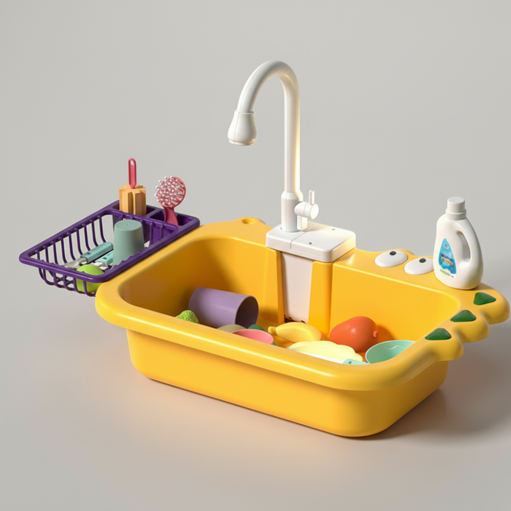 Kids Play Kitchen Sink Toy Running Water Cooking Set