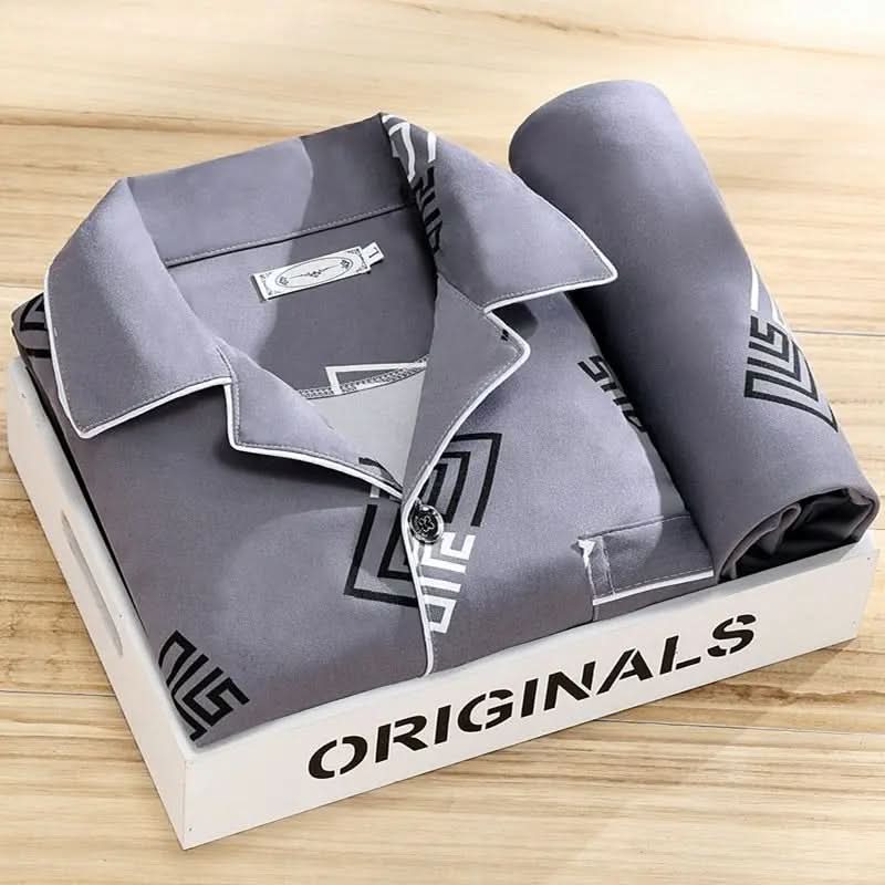 Mens Pajama Set Button Down Soft Breathable Sleepwear