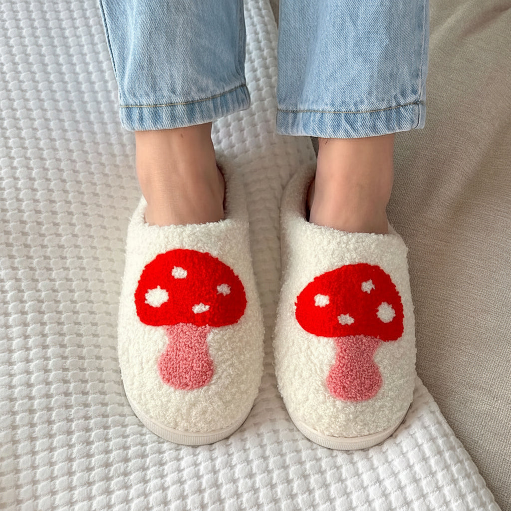 Cozy Heart Mushroom Slippers Sole Comfortable Footwear