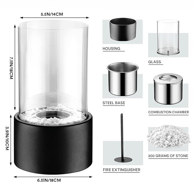 Tabletop Ethanol Fireplace | Glass Cylinder Fire Pit