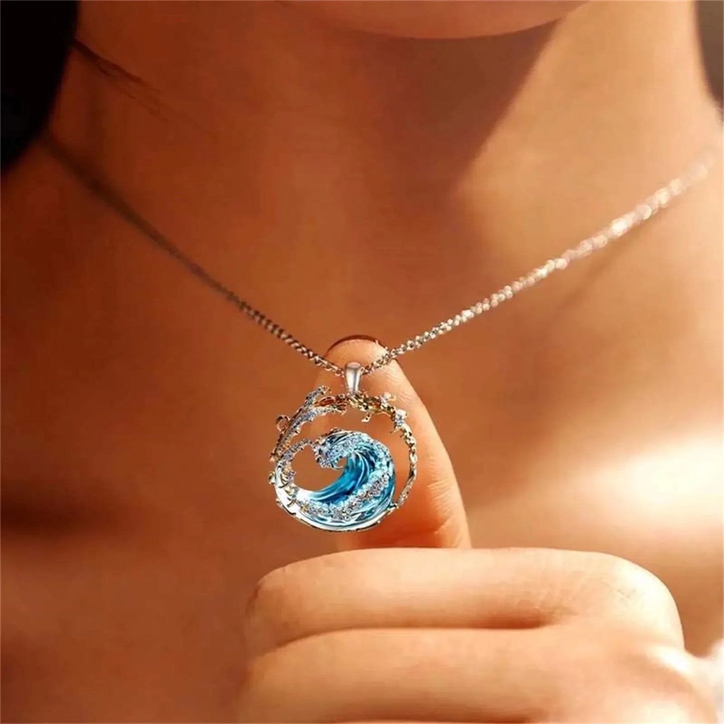 Necklace Ocean Wave Pendant Silver Jewelry Minimalist Charm Necklace