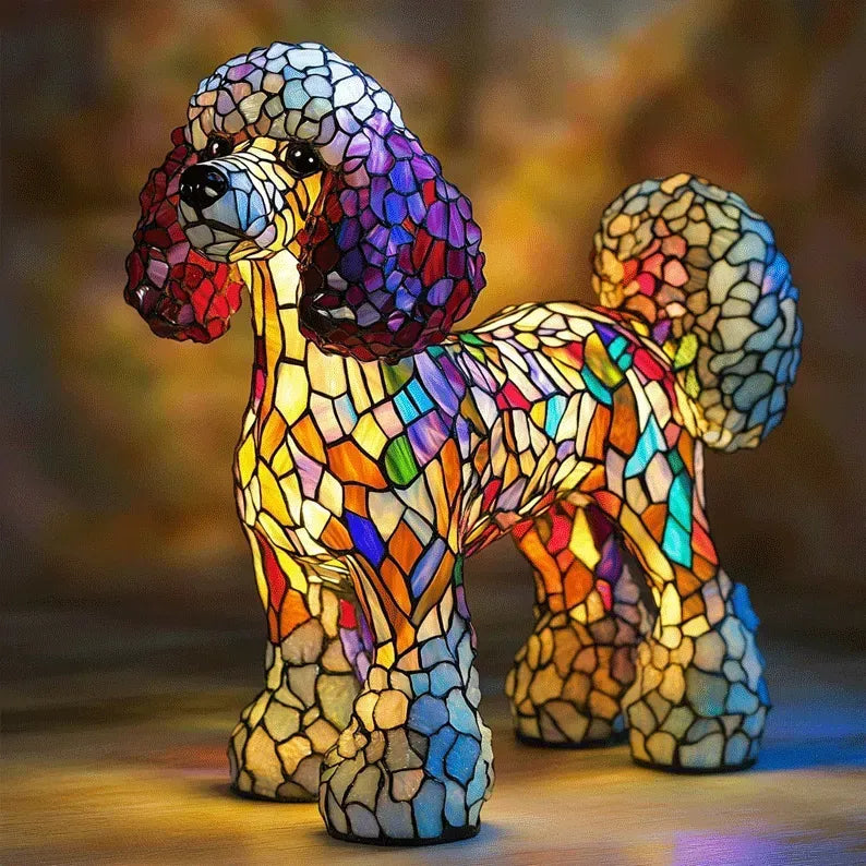 Table Lamp Stained Glass Dog Light Decorative Night Lamp
