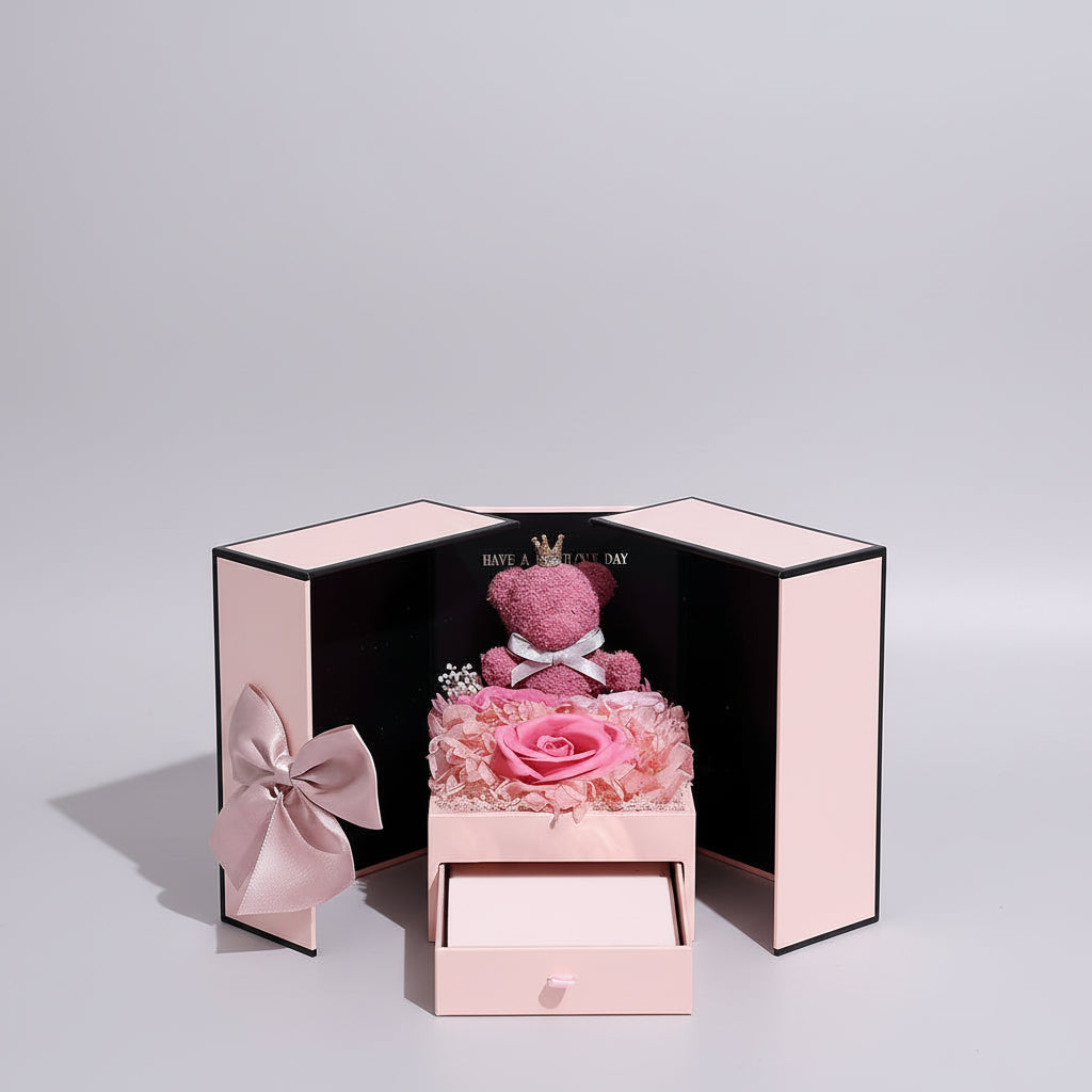 I Love You Forever Necklace Bear Rose Flower Gift Box