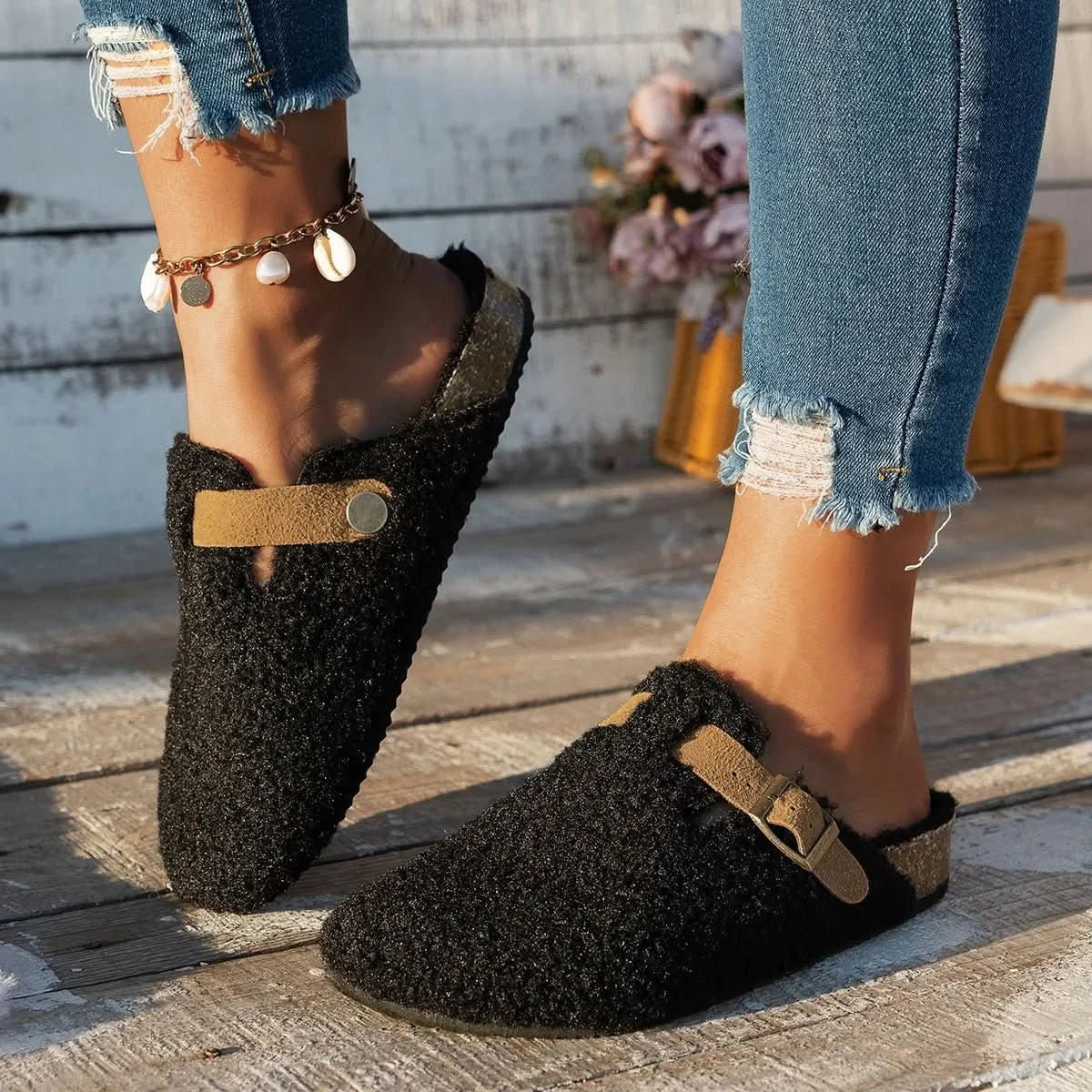Slippers Shearling Mule Wool Lined Non Slip House Shoes