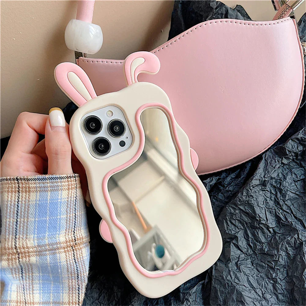iPhone Case Rabbit Ear Built-In Mirror Protective Cover