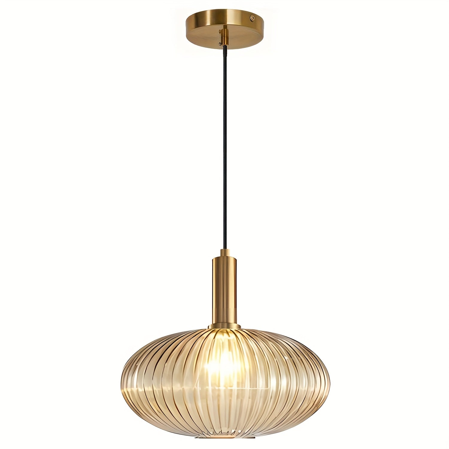 Modern Ribbed Glass Pendant Light | Adjustable Brass Fixture