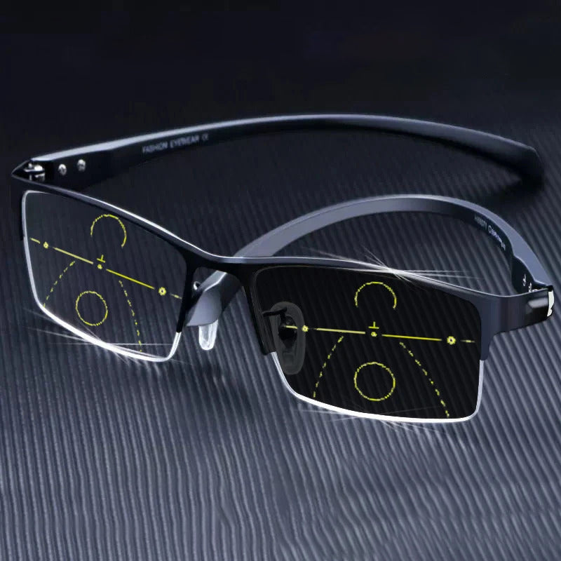 Progressive Reading Glasses Titanium Photochromic Blue Light
