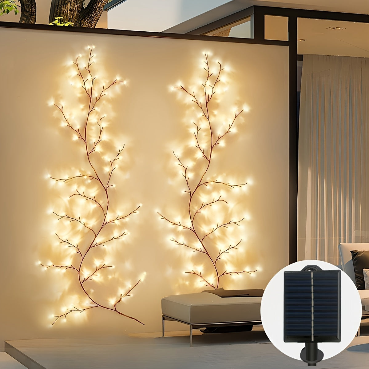 Solar Willow Vine Wall Lamp | 96 LED Fairy Lights with 8 Modes