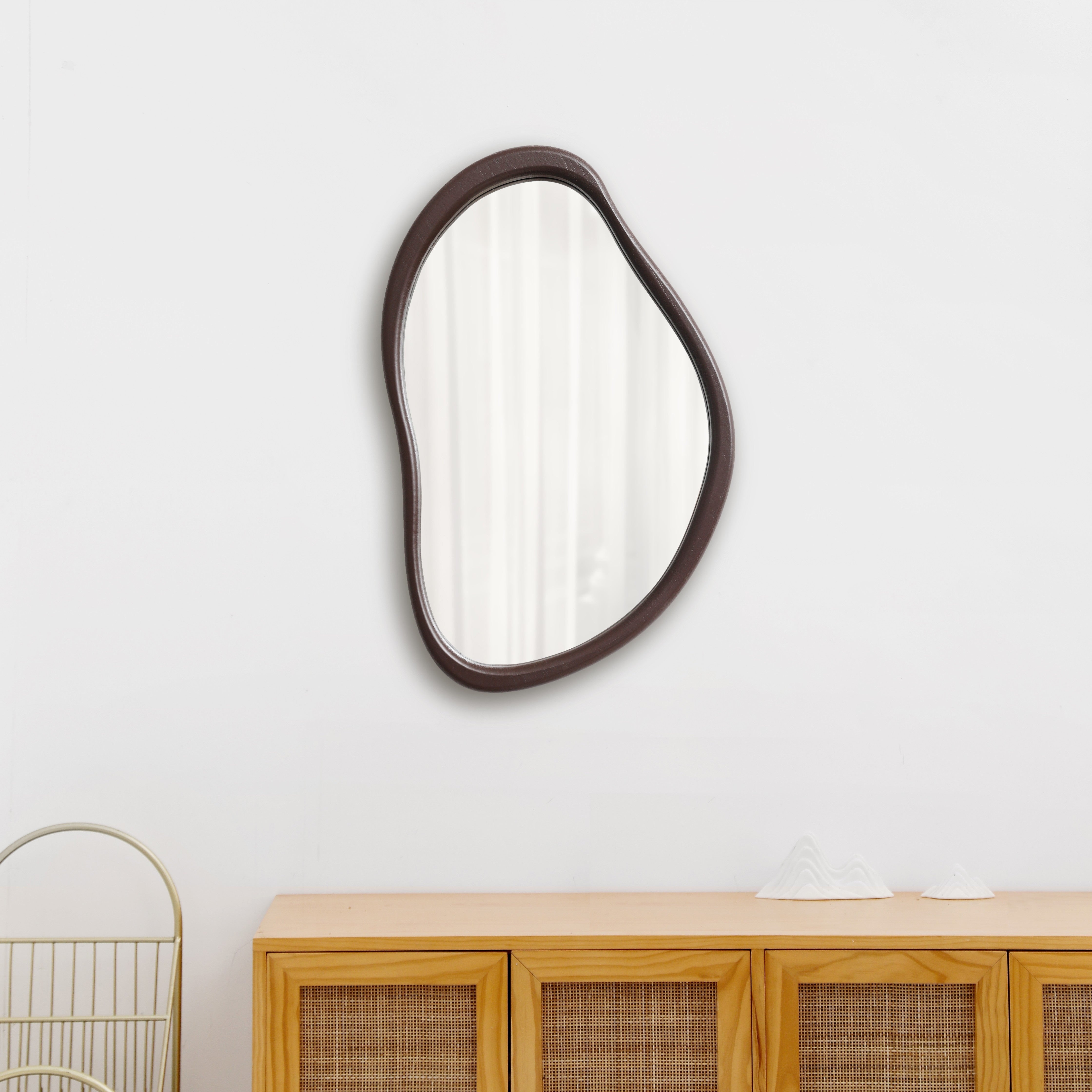 Vintage Irregular Wall Mirror | Wooden Frame Makeup Mirror
