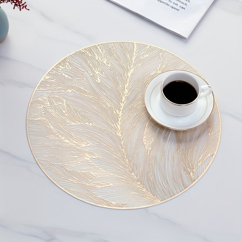 Round Gold Leaf Placemats | Heat-Resistant Dining Table Protectors (Set of 6)