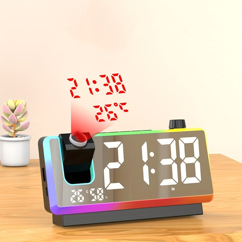 LED Projection Alarm Clock | RGB Display & Dual Time Projection